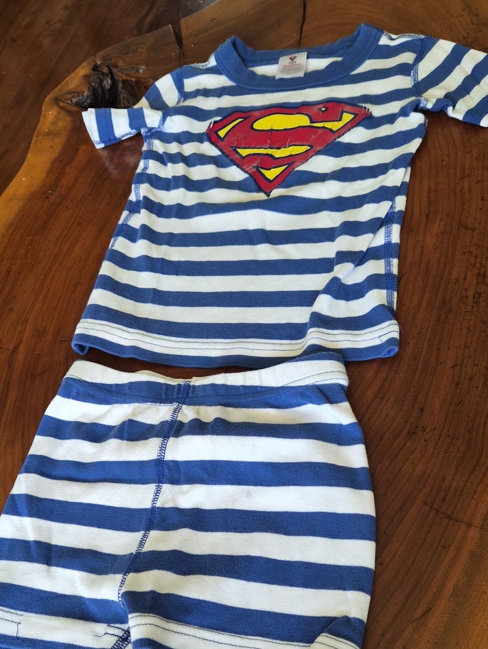 Hanna Andersson Blue & White Striped Superman Pajama Set